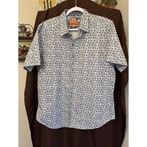 Robert Graham Shirt Men XLarge Blue White Button Up Classic Fit Stretch UPF 30‎